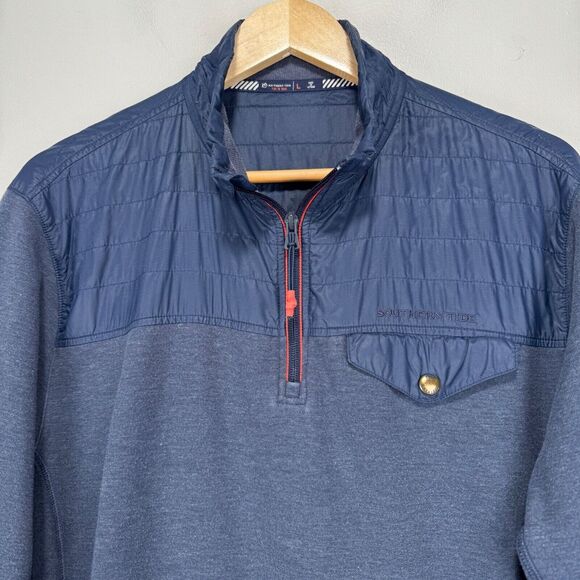 Southern Tide to Trail Quarter Zip Sweater Pullover Men Large Navy Blue Pockets - Picture 2 of 10